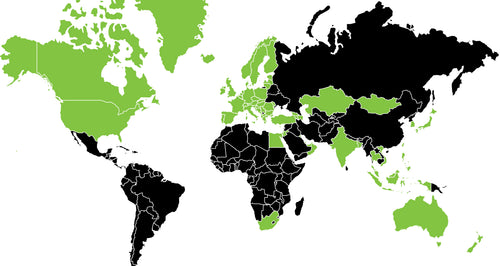 World Map showing shipping destinations
